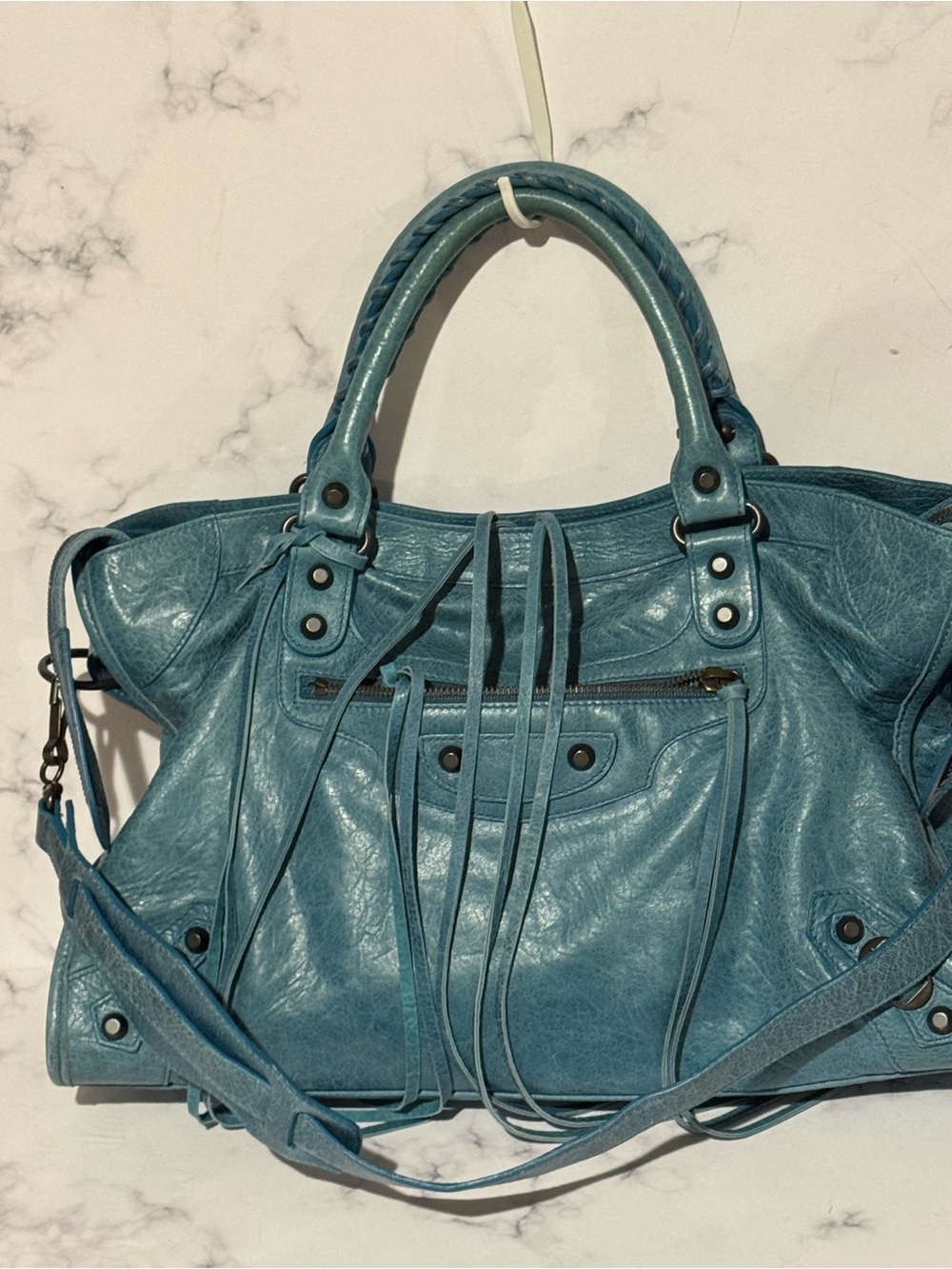 Balenciaga City moto handbag Cyclade blue green turquoise regular hardw PRISTINE